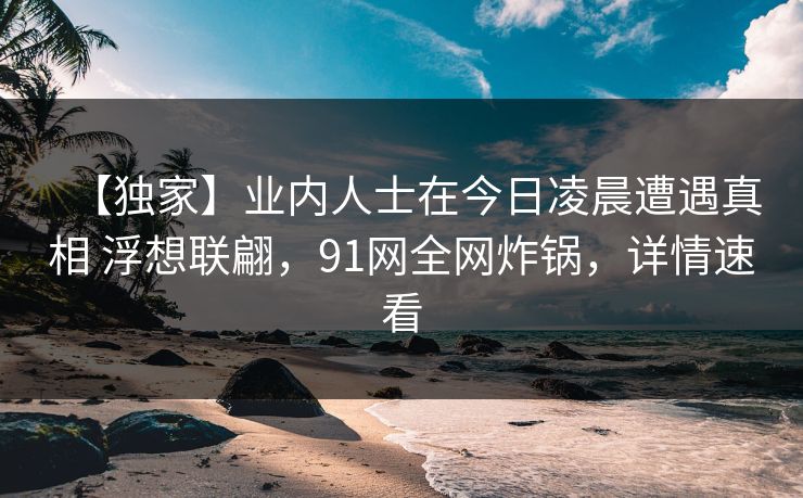 【独家】业内人士在今日凌晨遭遇真相 浮想联翩，91网全网炸锅，详情速看